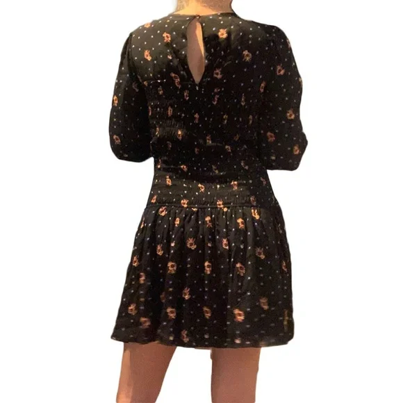 NWT Free People Black combo floral print two Faces Mini Dress - Picture 6 of 9
